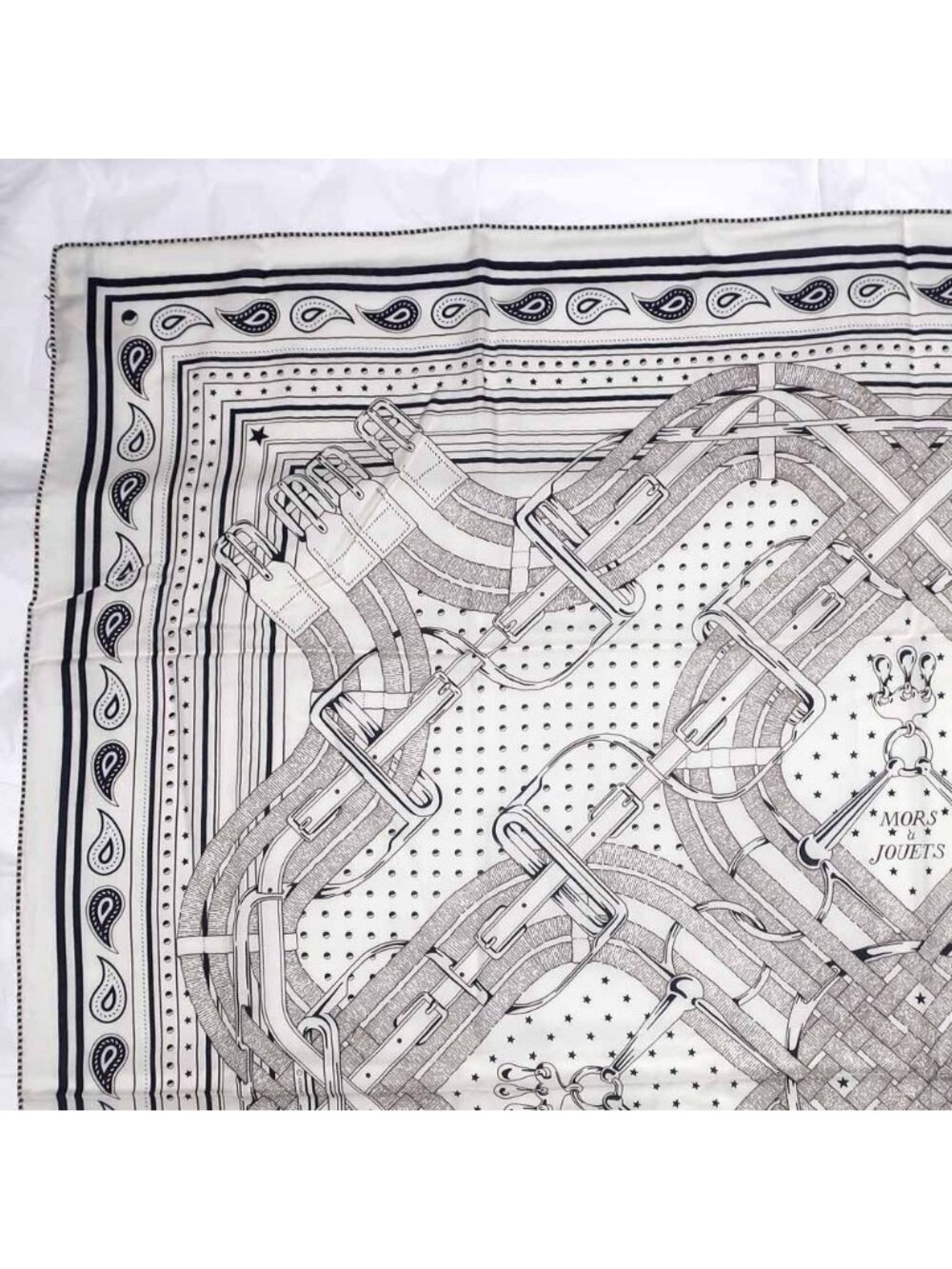 Hermes Carre 140 Mors a Jouets Bandana White Shawl Cashmere Silk Scarf - Picture 3 of 10